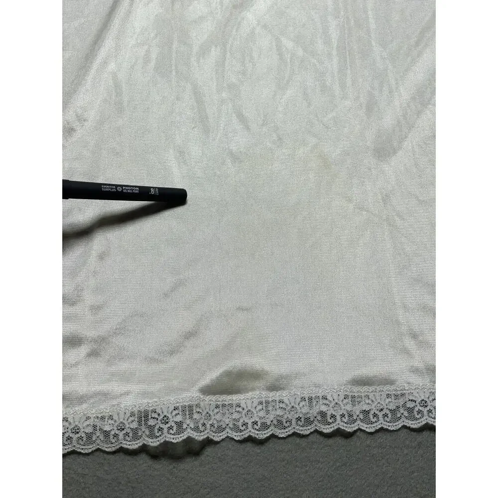 Sears 36 Full Slip Night Dress Vintage Nylon Ivory Lace Adjustable Strap V-neck*